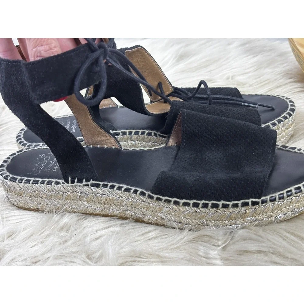 Andre Assous Sabina Espadrille Black Suede Lace Up Platform Boho Women 9